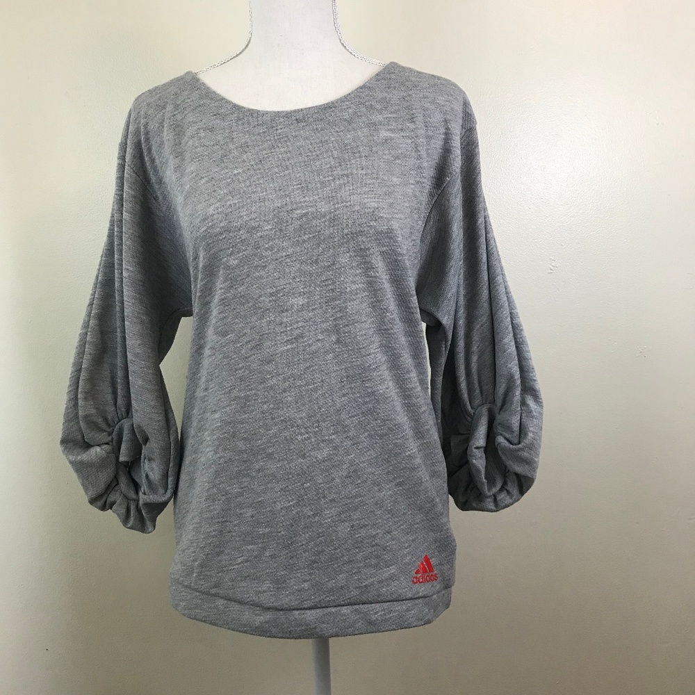 Adidas Gathered 3/4 Sleeve Gray Top Size Small